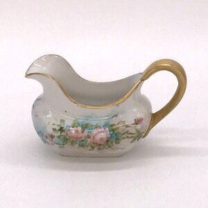 Gold Trimmed Victorian Floral Mini Creamer 4 Oz Signed J. Jones Porcelain & Gold